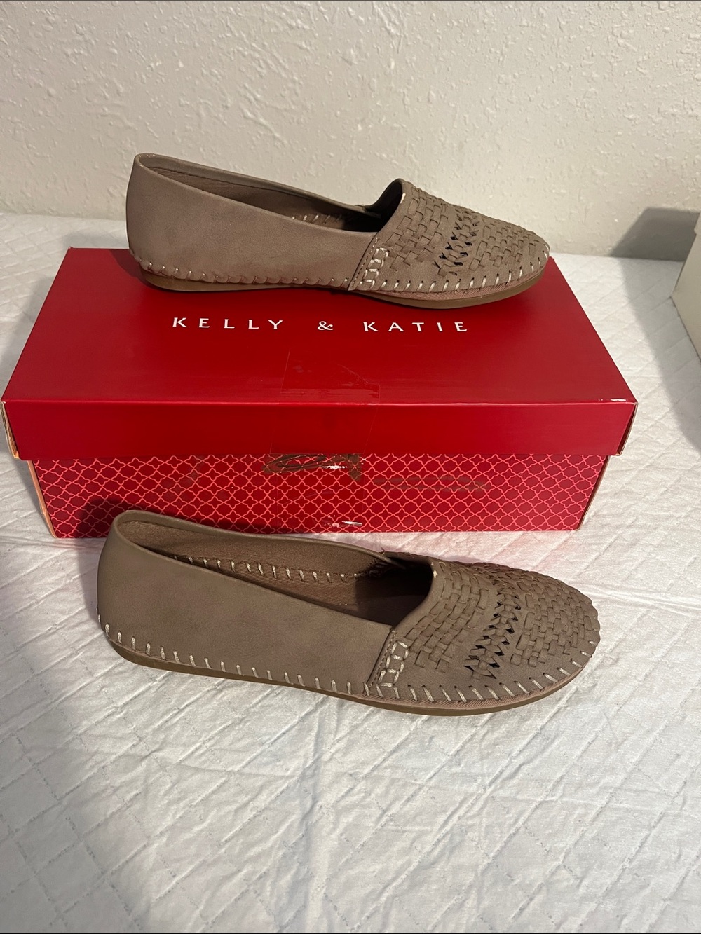 Kelly & Katie Taupe Woven Slip-On Loafers